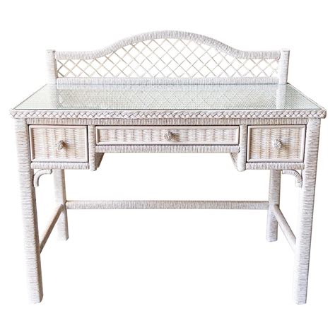 Boho Chic Wicker Rattan Bamboo Vanity Dressing Table Writing Desk And