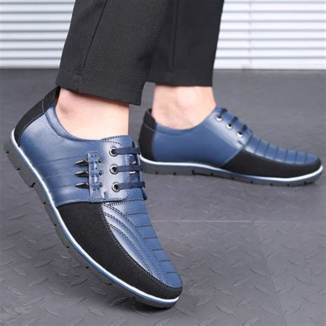 Men Genuine Leather Non Slip Splicing Soft Sole Casual Driving Shoes