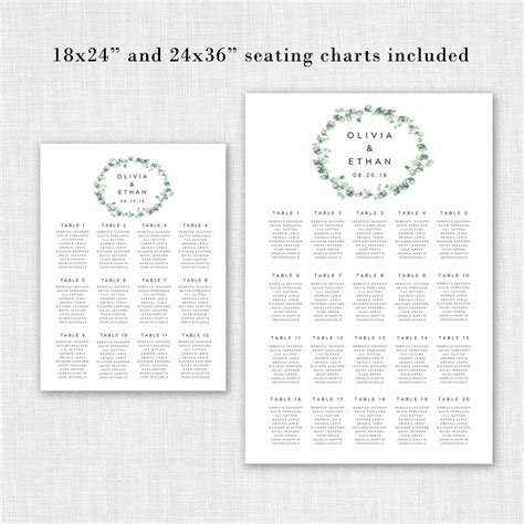 Greenery Seating Chart Printable Template Wedding Seating Plan Etsy