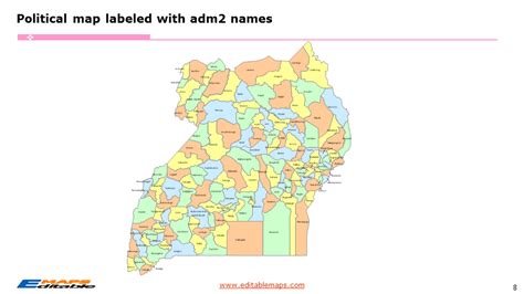 Uganda Map With 4 Regions And 135 Districts Editable PowerPoint Maps