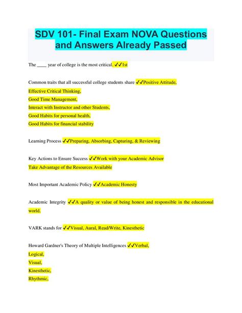 Sdv 101 Final Exam Nova Questions And Answers Already Passed Good