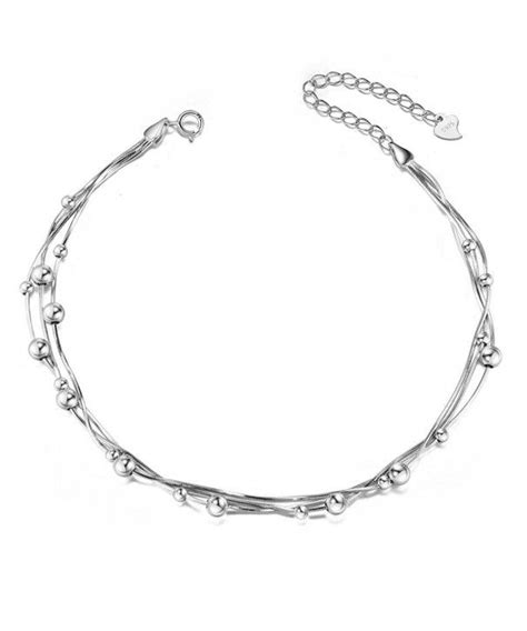 925 Sterling Silver Triple Layered Chain Anklets Bracelet With Tiny