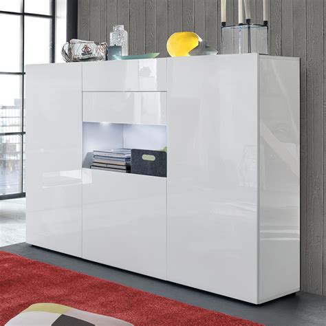 Highboard Leo In Wei Hochglanz Kommode Wohnzimmerschrank Wohnzimmer