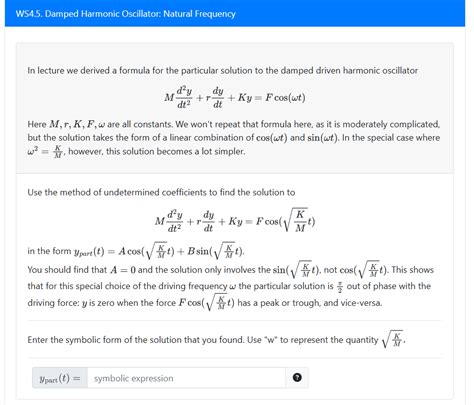 Solved Ws Damped Harmonic Oscillator Natural Frequency Chegg