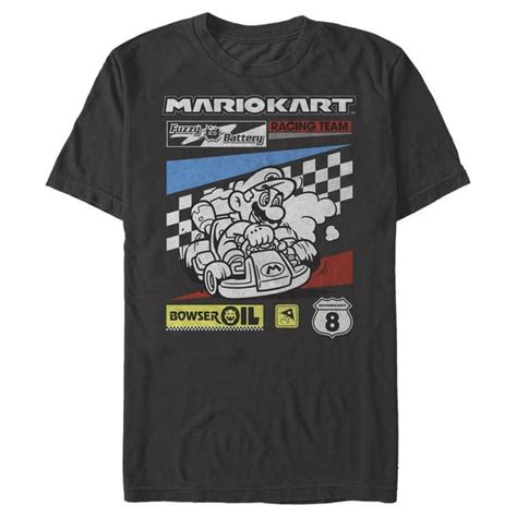 Nintendo Mens Nintendo Mario Kart Racing Team Graphic Tee Black Large