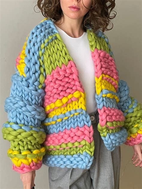 Chunky Hand Knit Cardigan Womens Crochet Cardigan Etsy Artofit