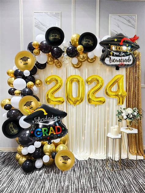 Set De Arco De Flores Con Piezas De Globos Negros Y Dorados Para