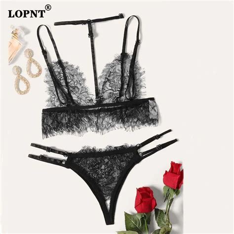 Lopnt Womens Bra Set Sexy Lace Underwear For Ladies Black See Through