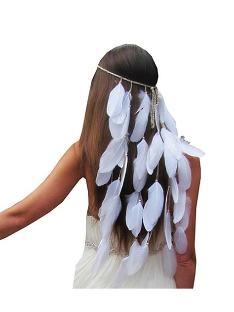 Feather Headband Bohemia Hairband Wedding Bride Headwear White Tassel