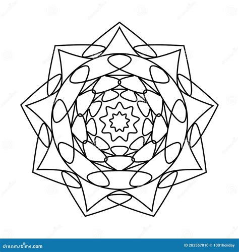 Geometric Nine Pointed Star Circle Vector Mandala Coloring Book Stock