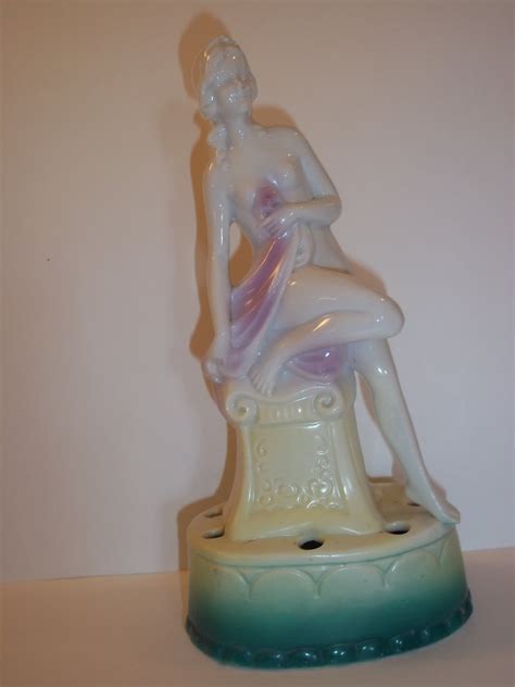 Porcelain Pottery Nude Roman Bather Art Deco Nouveau Flower Frog Germany