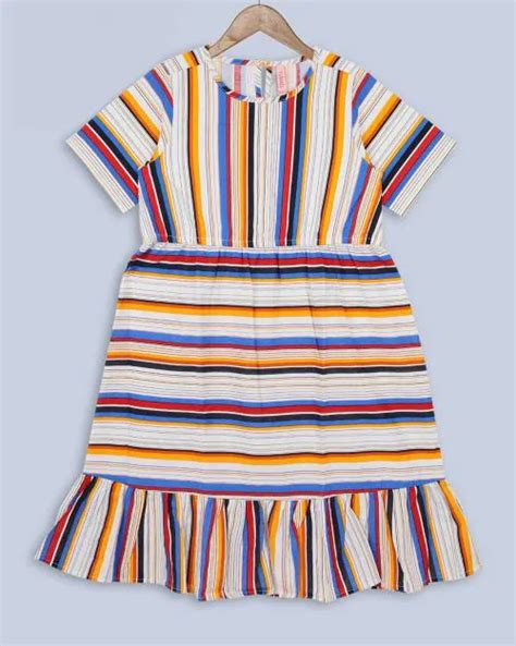 Buy Striped Fit Flare Dress With Ruffle Accent Online At Best Prices