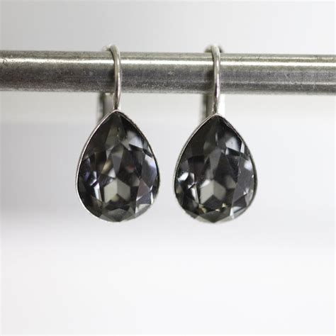 Swarovski Crystal Silver Night Teardrop Swarovski Crystal Earrings