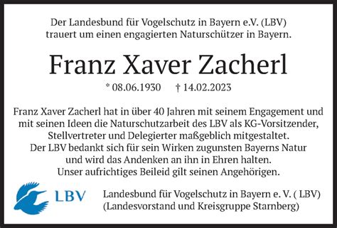 Traueranzeigen Von Franz Xaver Zacherl Trauer Merkur De