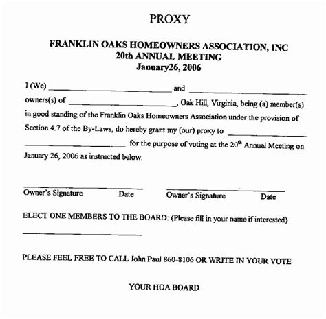 The Official Form For Franklin Oaks Homeowners Association Inc