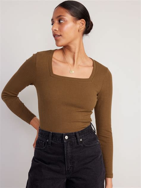 Fitted Square Neck Rib Knit T Shirt Old Navy