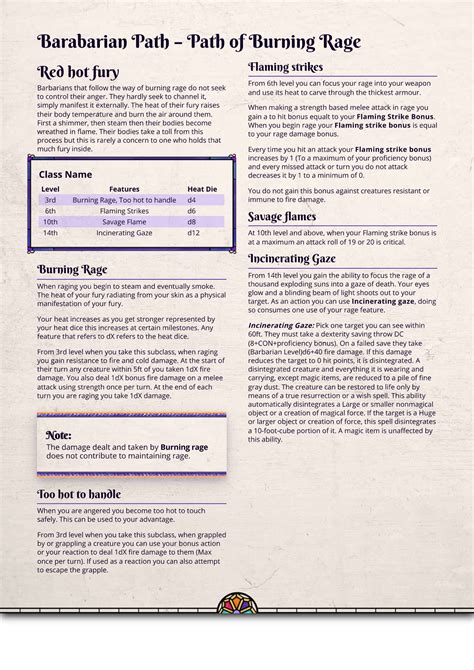 Path Of Burning Rage A Fire Flavoured Barbarian Subclass Focused On