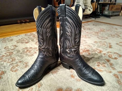 Justin Black Bull Hide Leather Round Toe Cowboy Work Gem