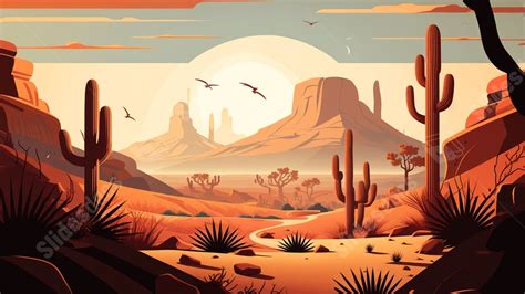 Fondo Ilustración De Cactus Al Atardecer Del Desierto para Power Point