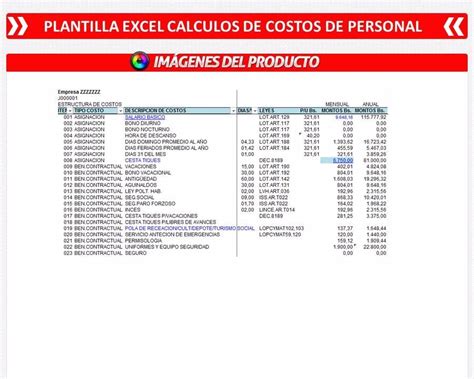 Plantilla En El Excel Para El Calculo De Costos De Personal Bs 5590