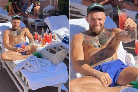 Conor Mcgregor Soaks Up The Sun And Sips Cocktails While On Holiday With Massive Cast On Broken