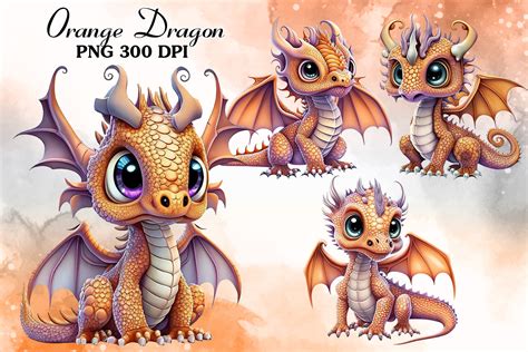 Cute Orange Dragon Sublimation Clipart Graphic By Cat Lady · Creative