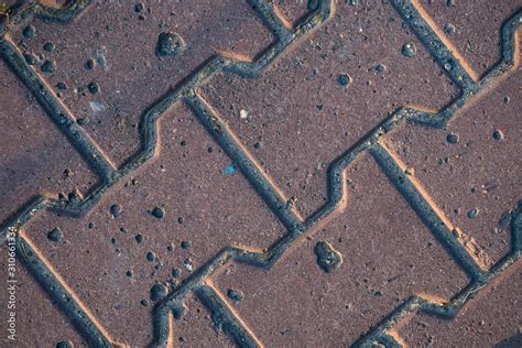 Texture Of Paving Slabs Overgrown With Grass Background Image Of A