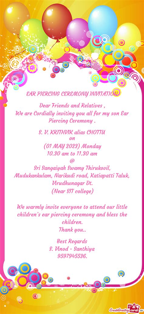 We Are Cordially Inviting You All For My Son Ear Piercing Ceremony