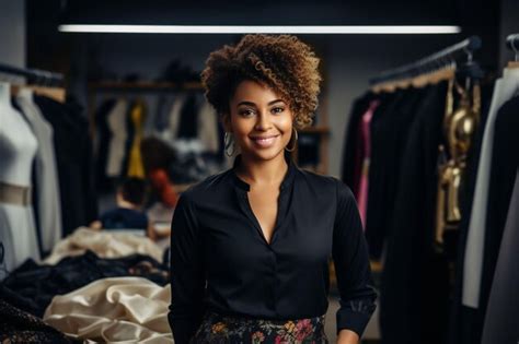 Fashion industry black woman and designer portrait of clothing tailor ...