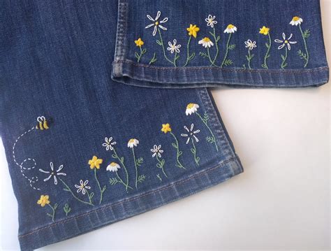 Jeans Embroidery Kit Daisies And Bee Etsy