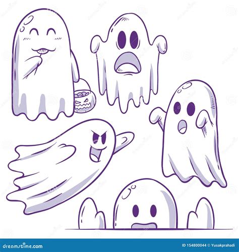 Cute Ghost Doodle Collection Stock Vector Illustration Of Ghost Haunt 154800044