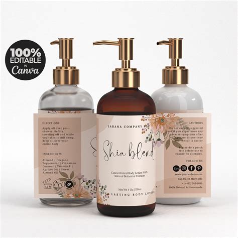 Floral Minimal Editable Cosmetic Label Template Bundle Product Label Template Cosmetic Label