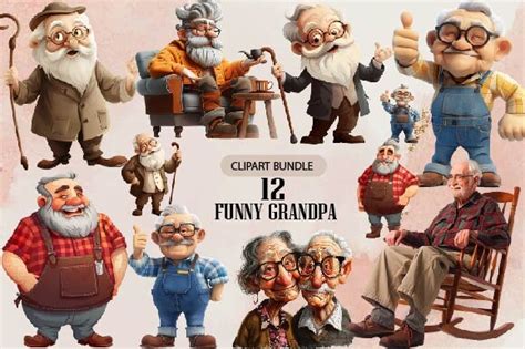 Watercolor Funny Grandpa Clipart Bundle Graphic By Lazy Cute Cat