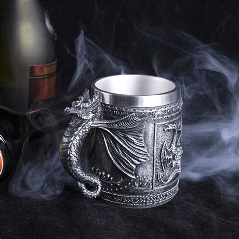 Grey Dragon Mug For Men in Stainless Steel and Resin