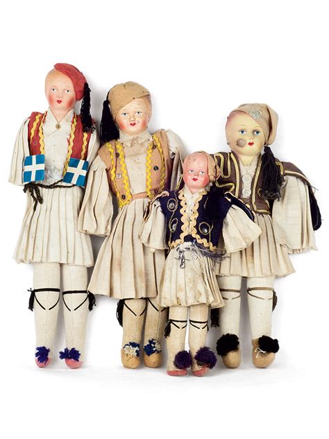 Four Cloth Evzones With Papier Mache Heads And The Characteristic