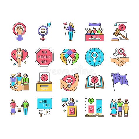 Girl Feminism Female Woman Power Icons Set Vector Stock Illustration Illustration Of Hand