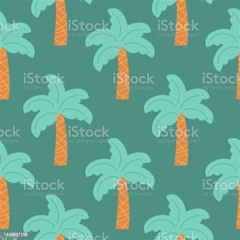 Vector Illustration Of A Hand Drawn Palm Trees Seamless Vector Pattern