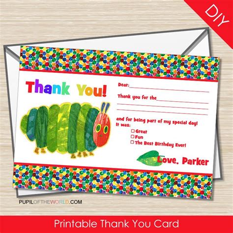 Hungry Caterpillar Printable Thank You Card DIY Birthday Party