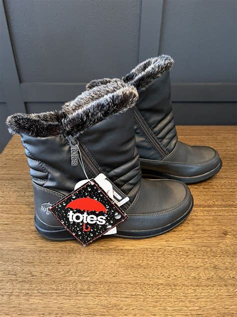 Totes Martha Black Waterproof Side Zip Boots Faux Fur Womens Size 6 Nwt Ebay