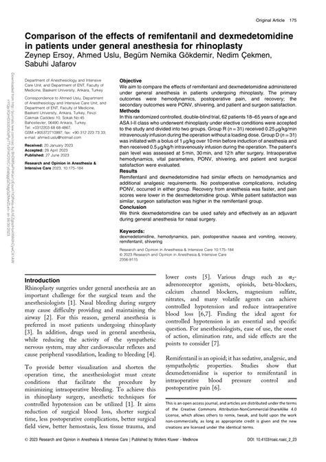 PDF Comparison Of The Effects Of Remifentanil And Dexmedetomidine In