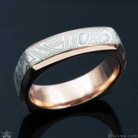 Mokume Gane Matched Wedding Band Set In Twist Pattern And Ash Etsy