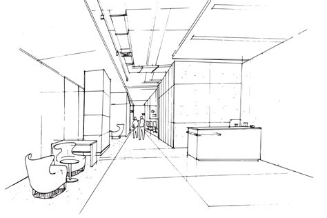 Lobby Office Area Sketch Drawingoffice Reception Areamodern Design