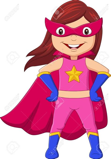 A Cartoon Girl Dressed As A Super Hero With Cape And Pink Outfit Stock