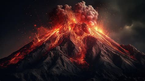 Premium Photo Volcanic Mountain In Eruption Generative Ai