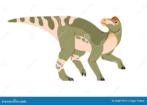 Green Edmontosaurus Big Dinosaur With Crest On Head And Patterned Skin