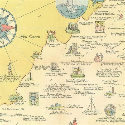 Old historical map of Virginia 1930 fine reproduction large | Etsy