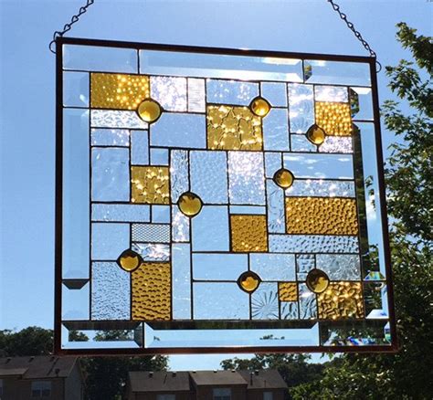 Gorgeous Beveled And Faceted Jeweled Amber Stained Glass Panel By Ssglassworks On Etsy