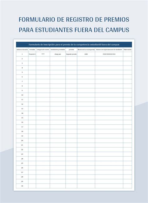 Plantillas Formulario De Registro De Premios Dentro Y Fuera Del Campus