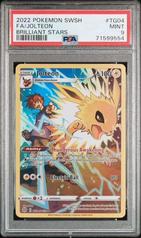 2022 Pokemon Sword Shield Brilliant Stars Tg04 Full Art Jolteon PSA 9