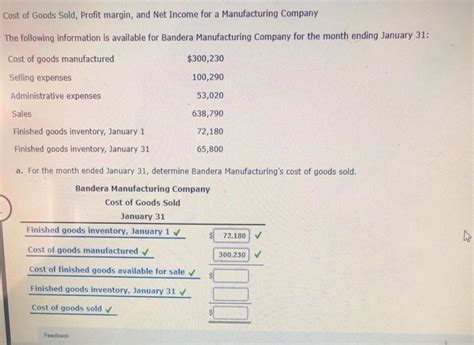 Solved Cost Of Goods Sold Profit Margin And Net Income For